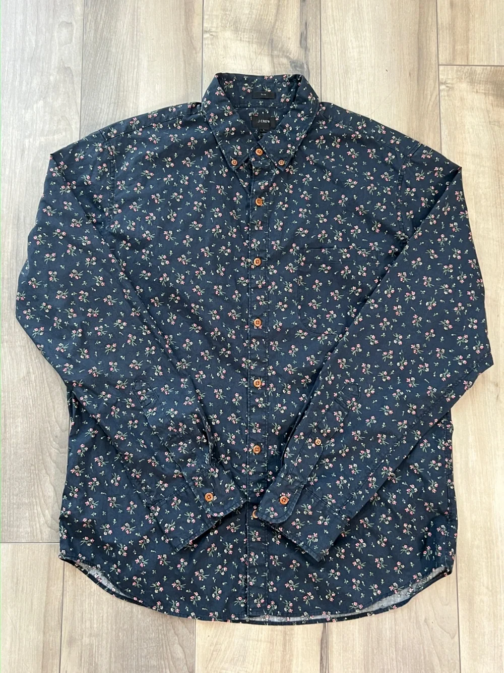 J.Crew Dark Navy blue Button-Down Shirt Floral Print 100% cotton Men’s L Slim